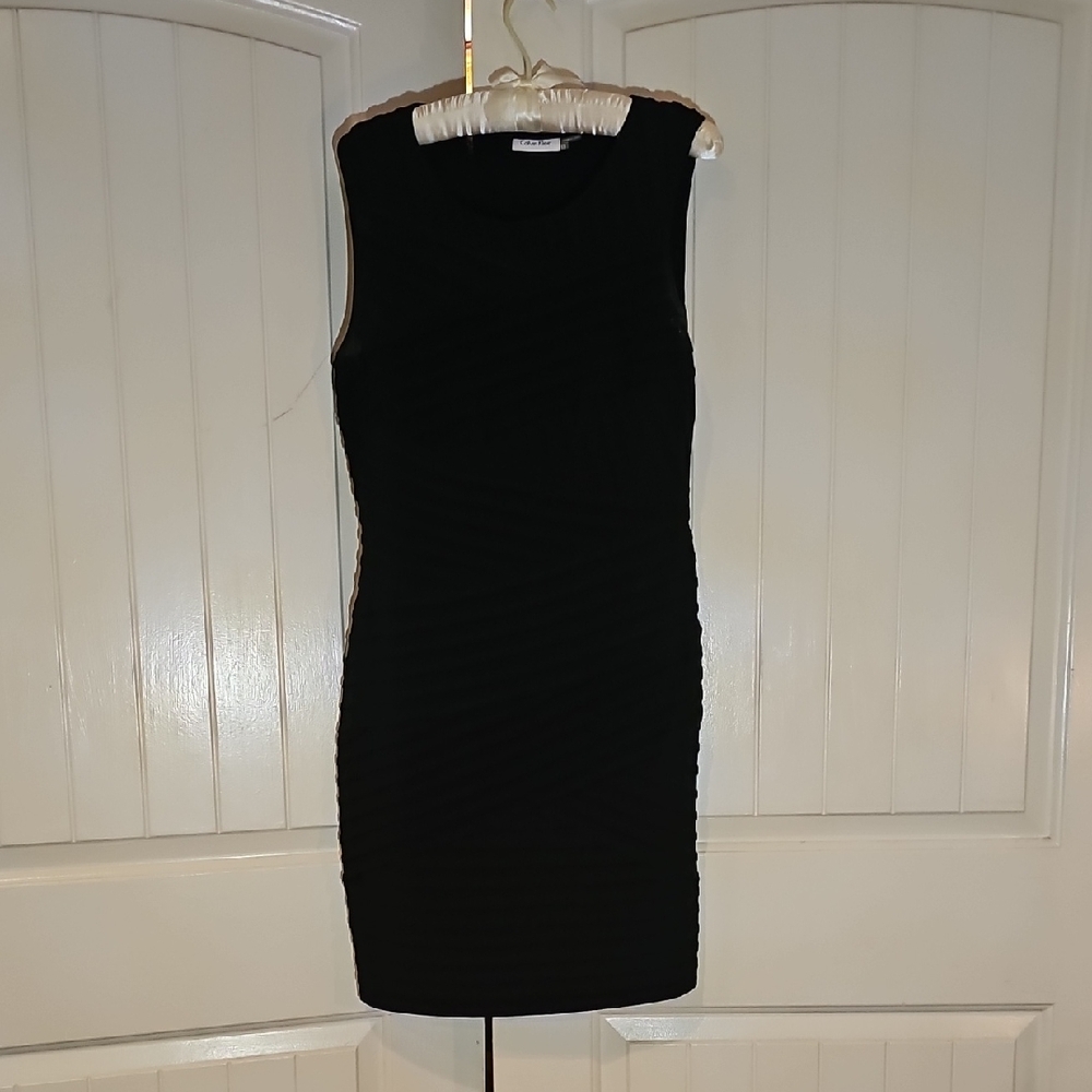Calvin Klein Black Mini Bodycon Dress Crew Neck